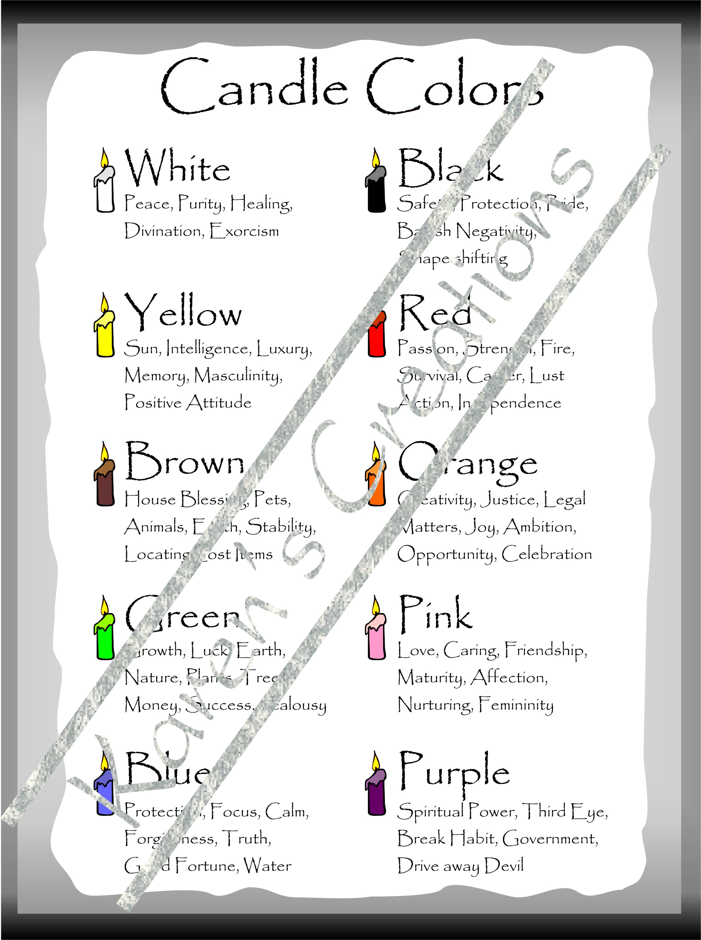Halloween Spell Book Page - Candle Colors - White Background - Instant ...
