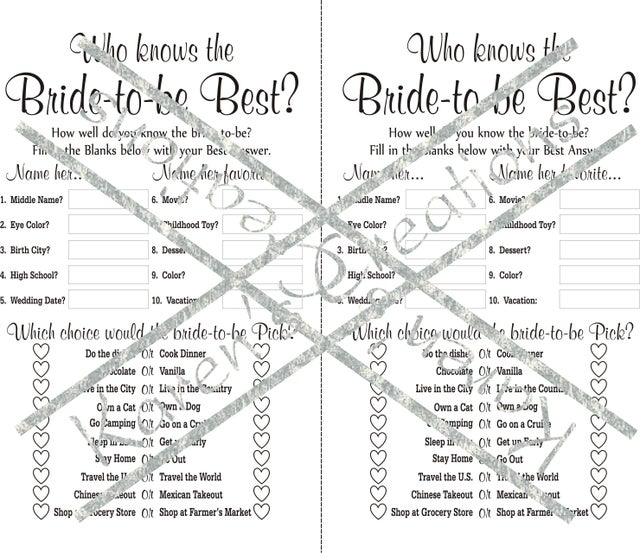 Bridal Shower Game - Who knows the Bride-To-Be Best? - Instant Digital ...